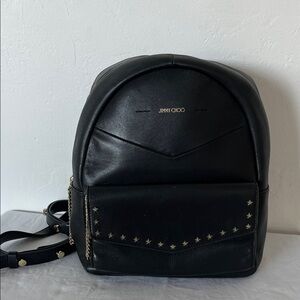 Jimmy Choo Black Leather Backpack with Gold Accents